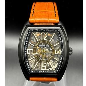 Kenneth Cole KC51083004 Automatic Skeleton Tonneau Leather Strap Men’s Watch